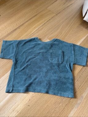 Kids Terry Short-Sleeve Pocket Top - Slate Green